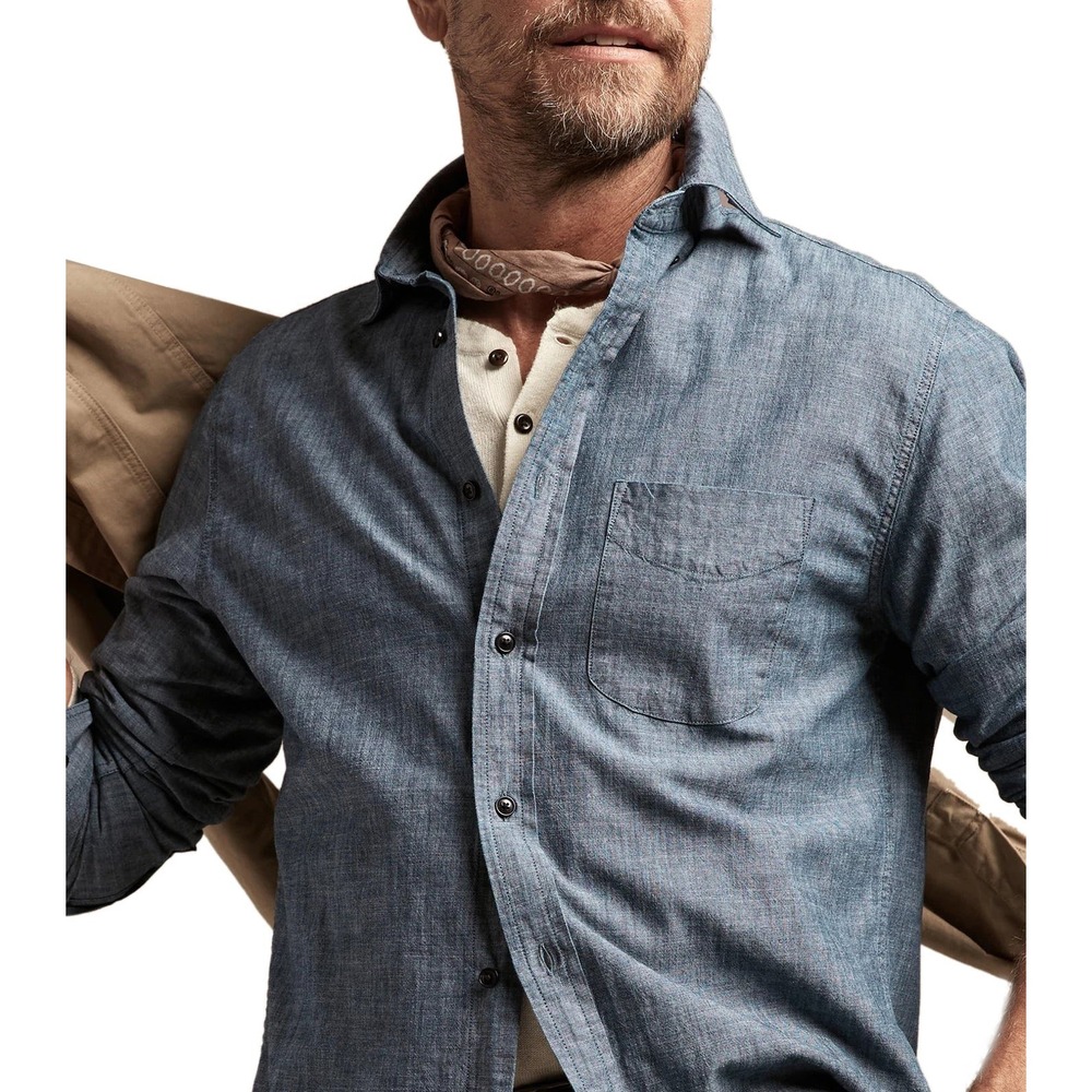 Banana Republic Untucked Standard Fit Chambray Shirt Blue Cotton Men's Large